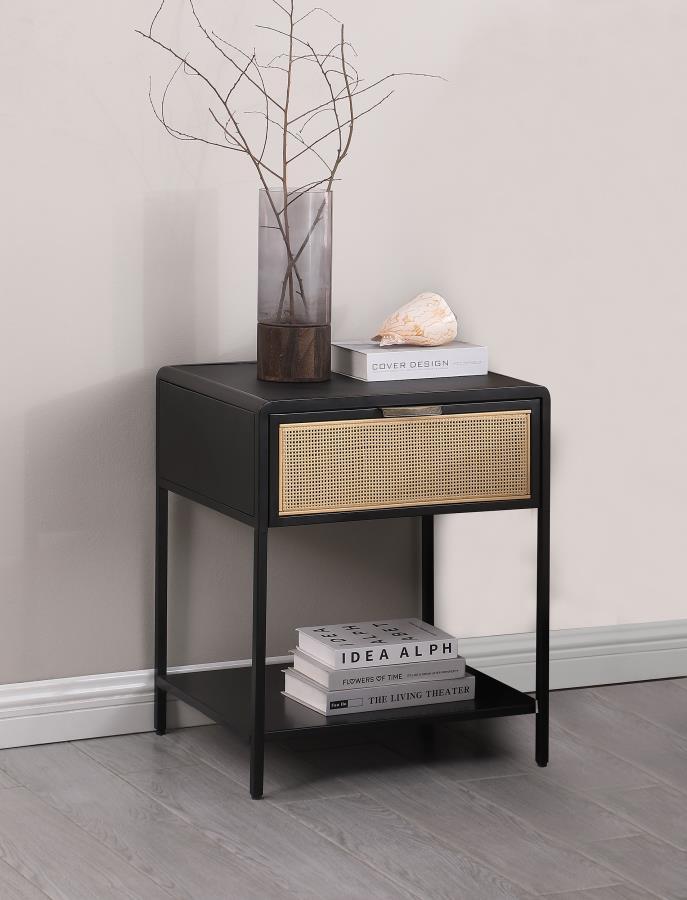 Amherst - 1-Drawer Radio Weave Rattan Metal Side Table by Coaster Fine Furniture | Bel Furniture