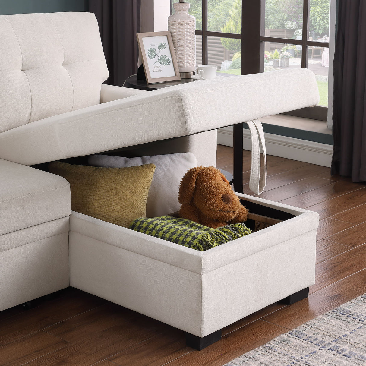 Lucca II - 84.5"W Reversible Sleeper Sectional Sofa with Storage Chaise by Lilola Home | Bel Furniture