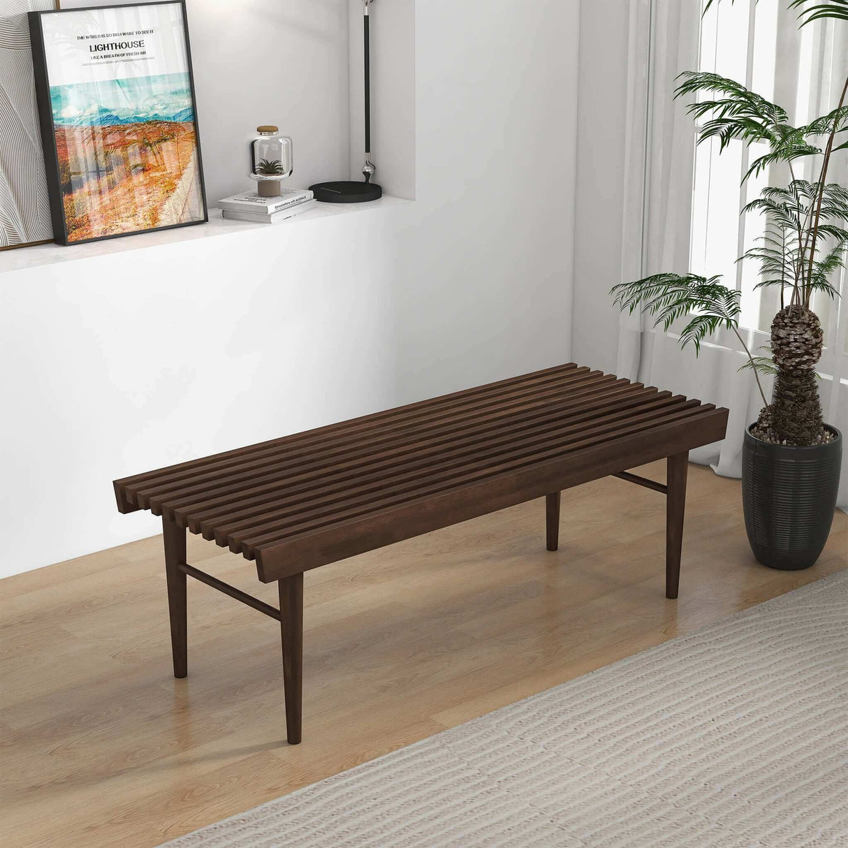 Mia - Mid-Century Modern Bench - Dark Brown by Ashcroft Furniture | Bel Furniture