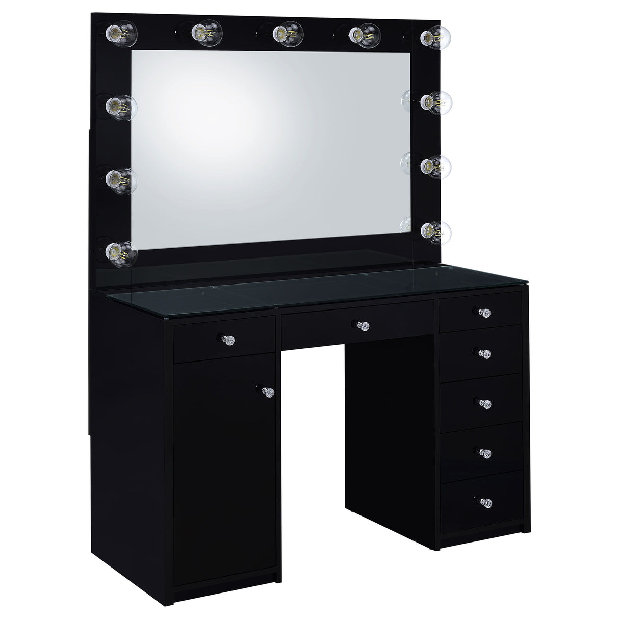 Acena - 7-Drawer Vanity Set With Lighting Black by CoasterEssence | Bel Furniture