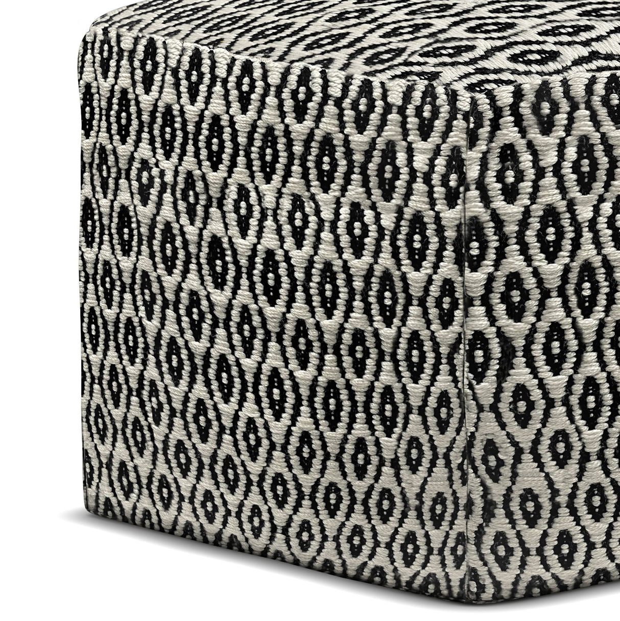 Kiana - Square Woven Outdoor / Indoor Pouf - Black / White by Simpli-Home | Bel Furniture