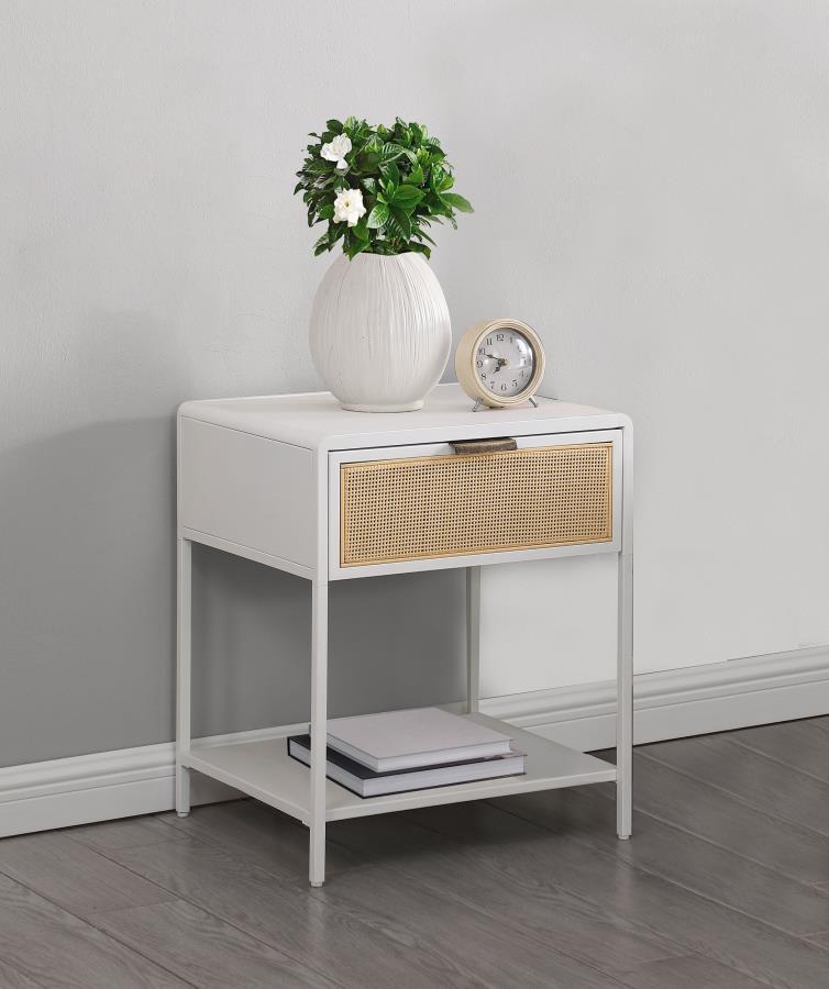 Amherst - 1-Drawer Radio Weave Rattan Metal Side Table by Coaster Fine Furniture | Bel Furniture