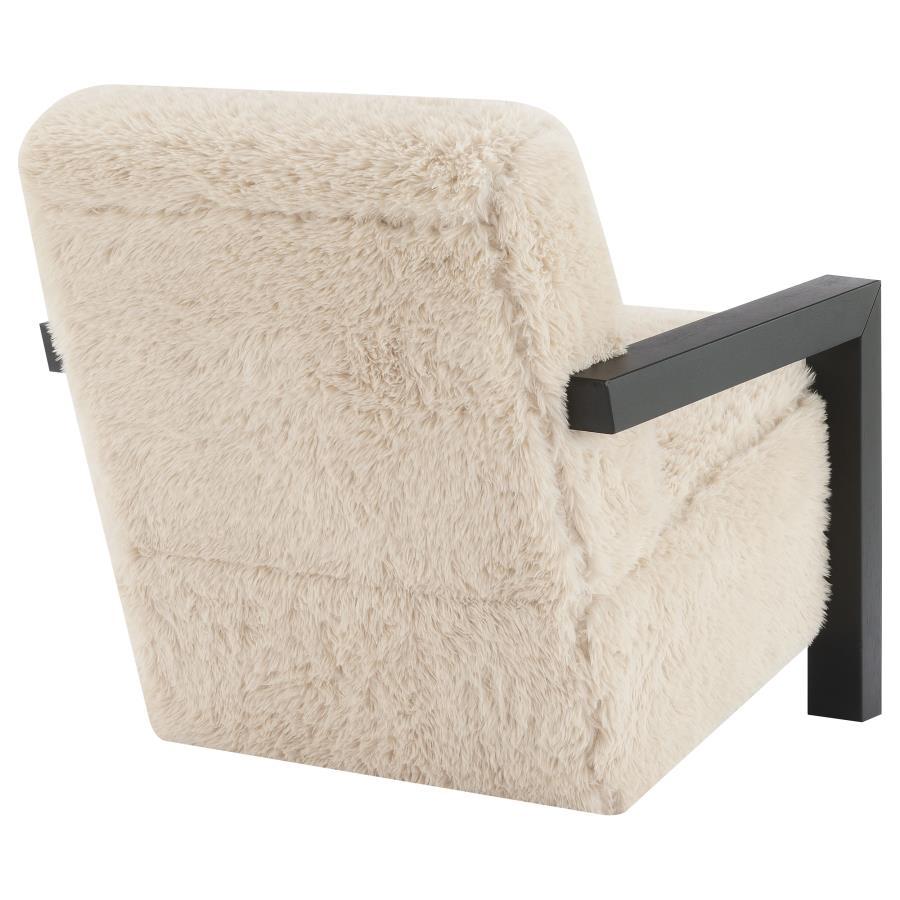 Fitzroy - Faux Fur Upholstered Chair Solid Wood Arms - Latte by Coaster Fine Furniture | Bel Furniture