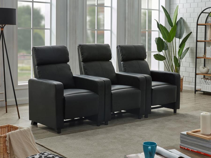 Toohey - Upholstered Tufted Recliner Living Room Set Black 3 Pc. 3 Seats by CoasterEveryday | Bel Furniture