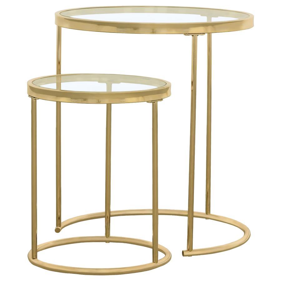 Maylin - 2 Piece Round Glass Top Nesting Table Set - Gold by CoasterElevations | Bel Furniture