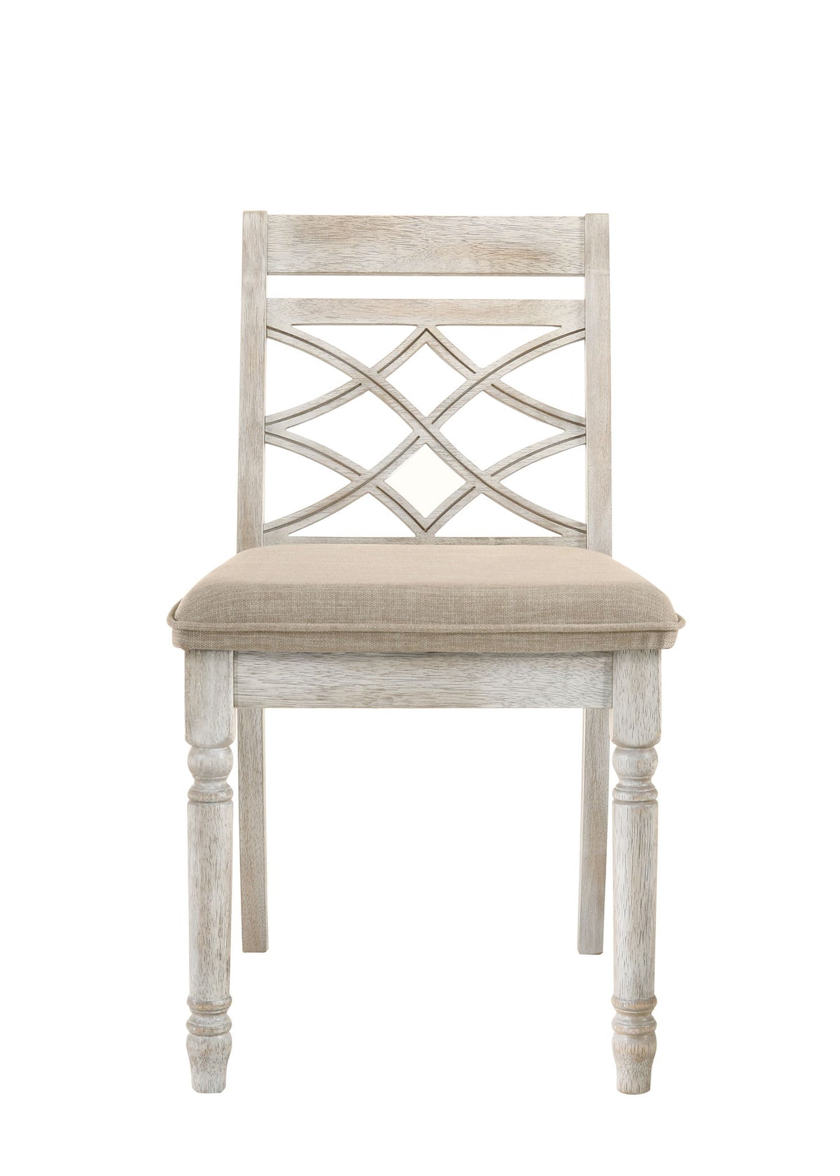 Havanna - 5 Piece Wide Round Dining Table With Off White Chairs (Set of 5) - Vintage Walnut
