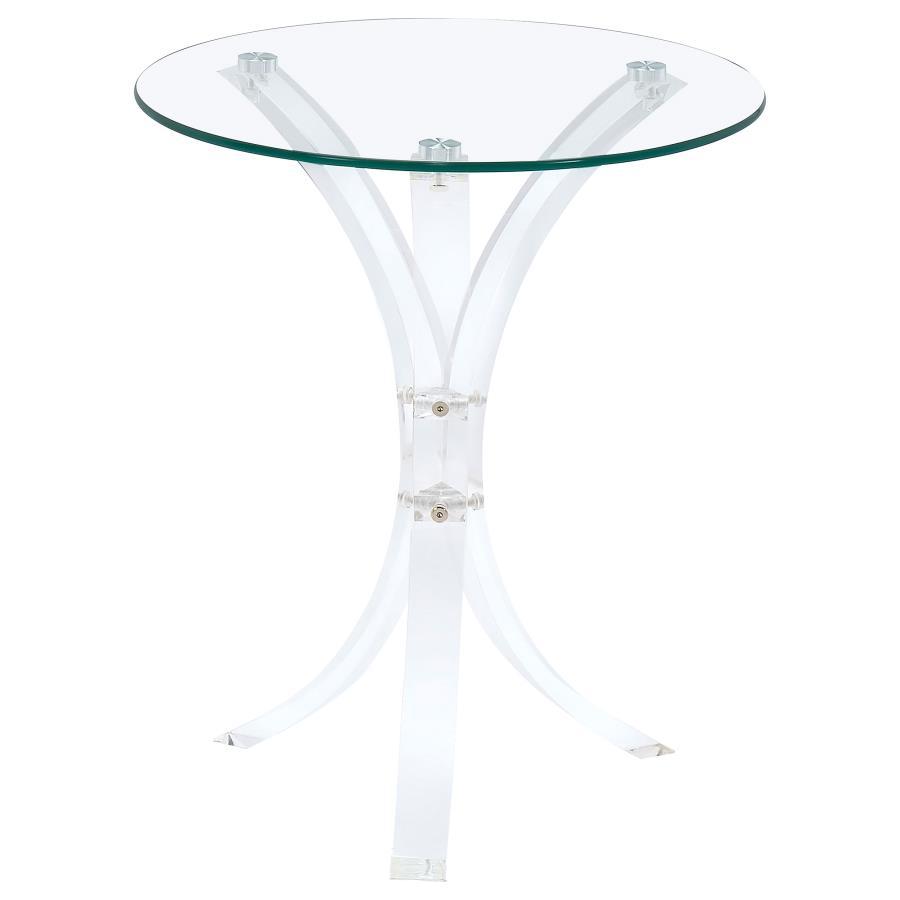 Laning - Round Glass Top Acrylic Side Table - Clear by CoasterEveryday | Bel Furniture