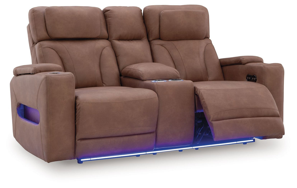 Clean-Slate - Caramel - Power Reclining Loveseat With Console / Adj Headrest by Signature Design by Ashley® | Bel Furniture