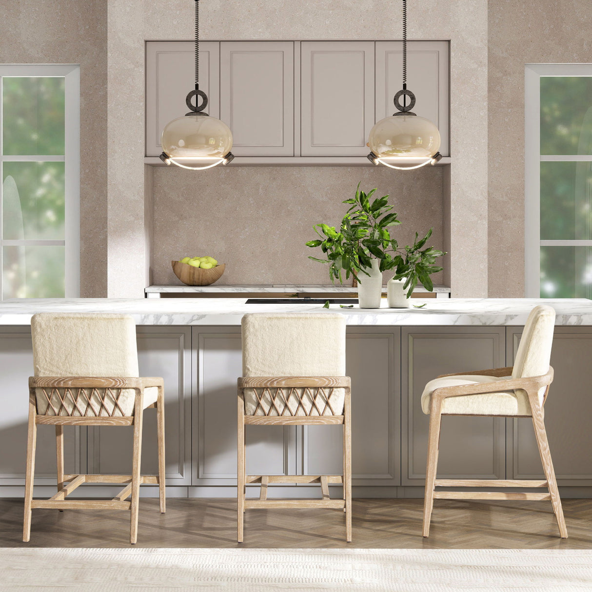 Arizona - Solid Ash Upholstered Counter Stool With Rope Detail - Creme De La Creme White by Jennifer Taylor Home | Bel Furniture