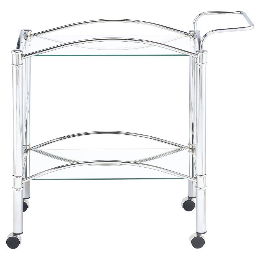Shadix - 2-Tier Rectangular Glass Shelf Metal Bar Cart - Chrome by CoasterEveryday | Bel Furniture