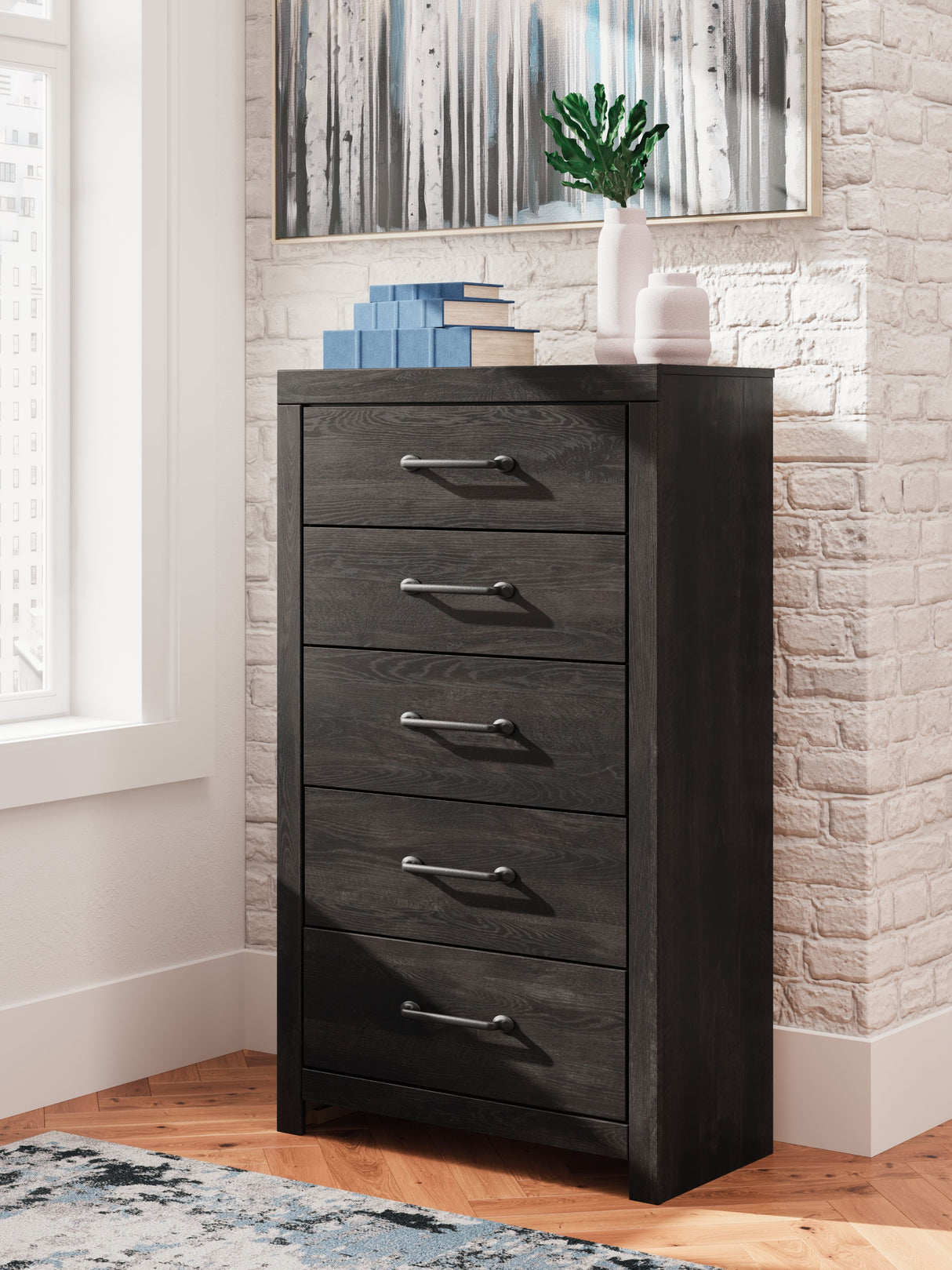 Hollivern - Dark Gray - Five Drawer Chest by Signature Design by Ashley® | Bel Furniture