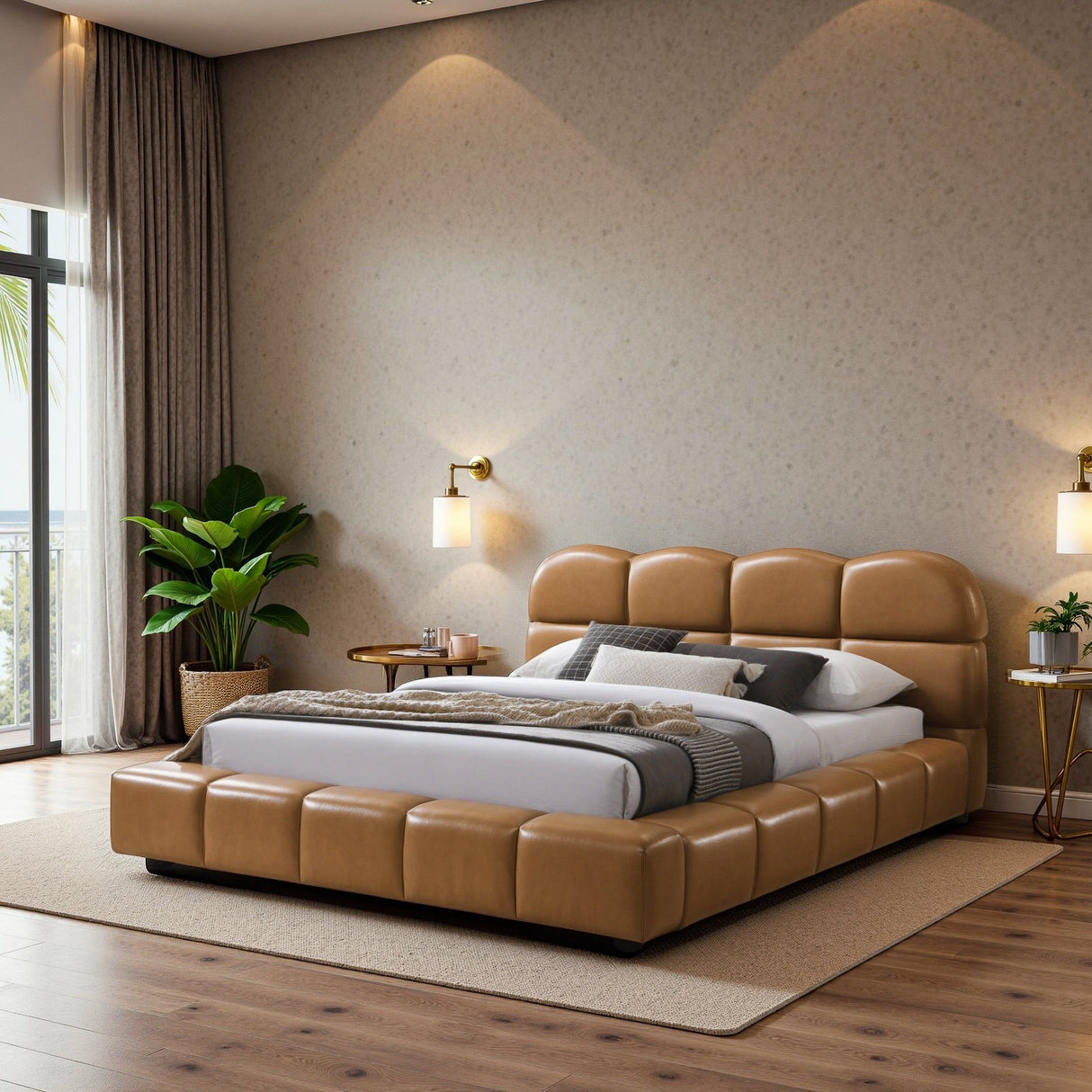 Roswell - Queen Size Platform Bed - Tan