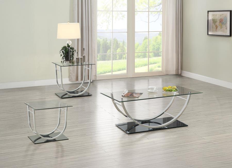 Danville - Glass Top Coffee Table Set Pearl Silver 3 Pc. Coffee Table, 2 End Tables by Coaster Fine Furniture | Bel Furniture