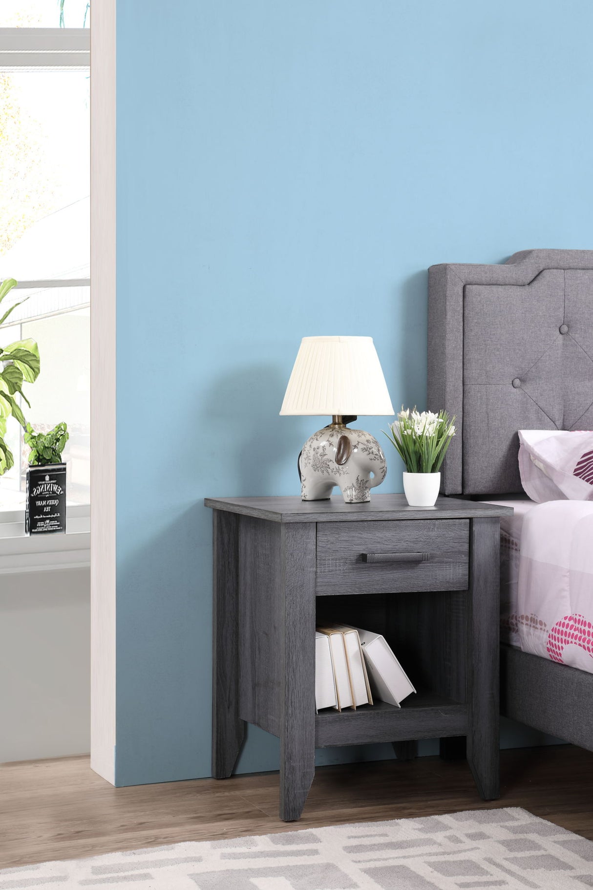 Roller Drawer Glides Nightstand