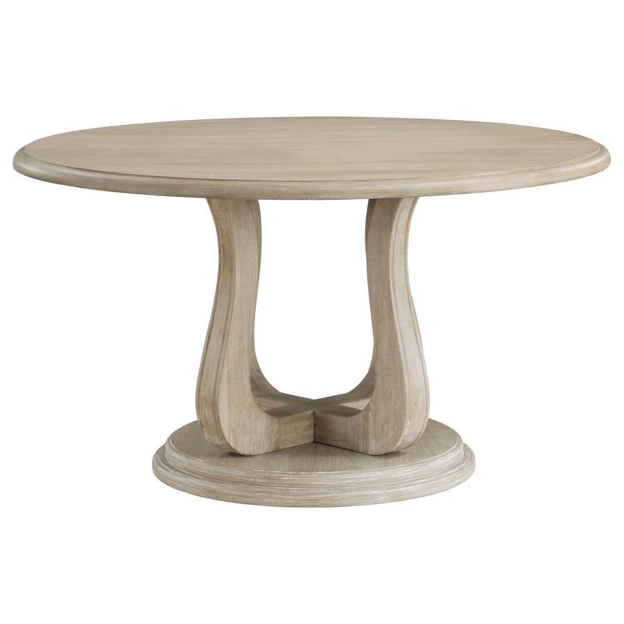 Trofello - Round Pedestal Dining Table - White Washed by Coaster Fine Furniture | Bel Furniture