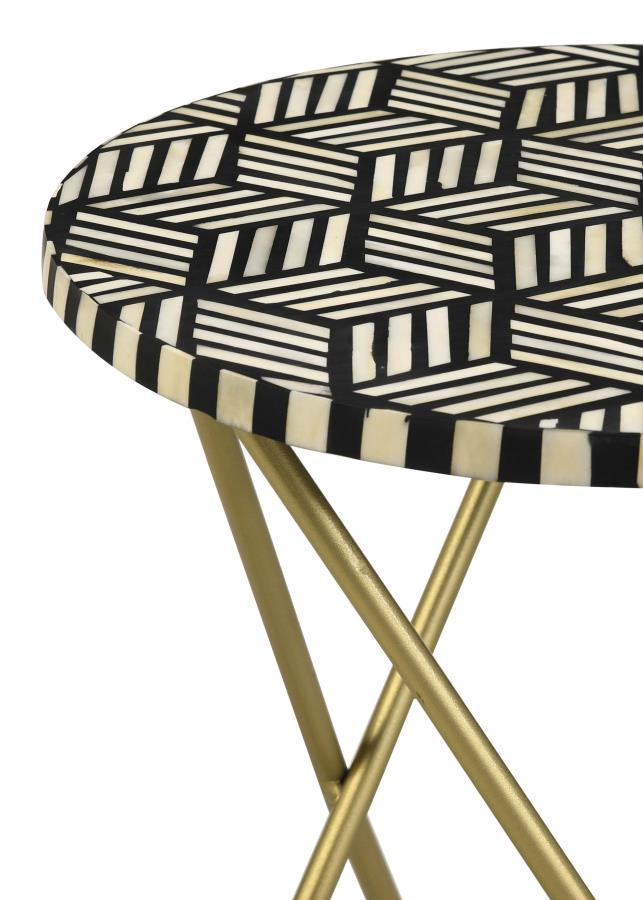 Xenia - Round Bone Inlay Accent Side Table - White And Gold by CoasterEssence | Bel Furniture