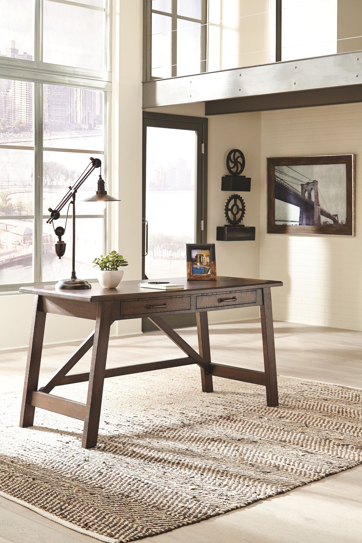 Baldridge - Rustic Brown - Home Office Large Leg Desk by Signature Design by Ashley® | Bel Furniture
