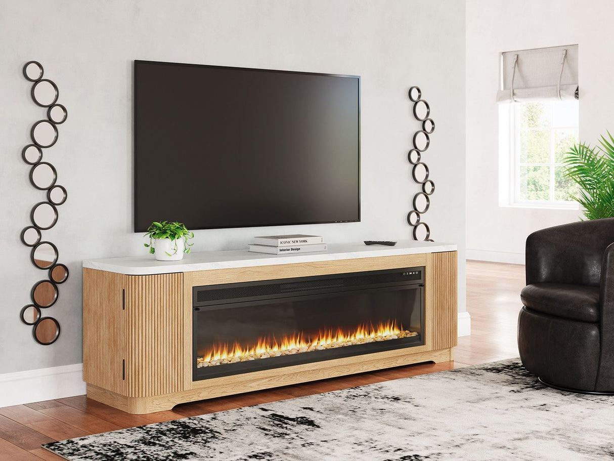 Camdill - Light Brown - 80" TV Stand With Electric Fireplace by Signature Design by Ashley® | Bel Furniture