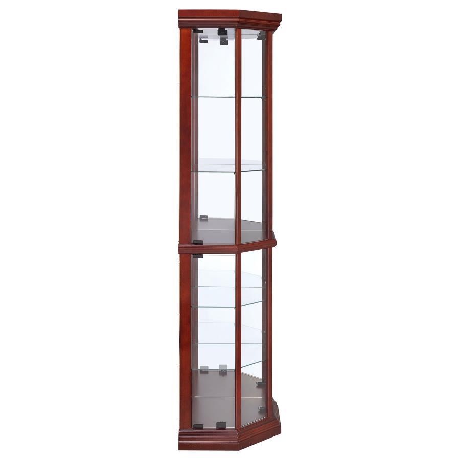 Appledale - 6-Shelf Corner Curio Display Cabinet - Medium Brown by CoasterEssence | Bel Furniture