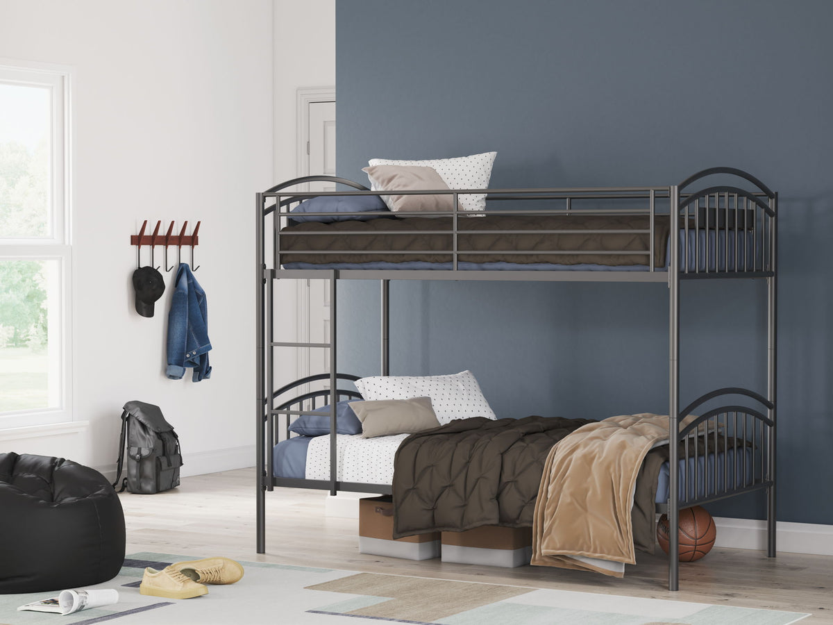 Lanceburg - 3 Pc. - Twin Over Twin Bunk Bed And 2 Mattresses - Gray