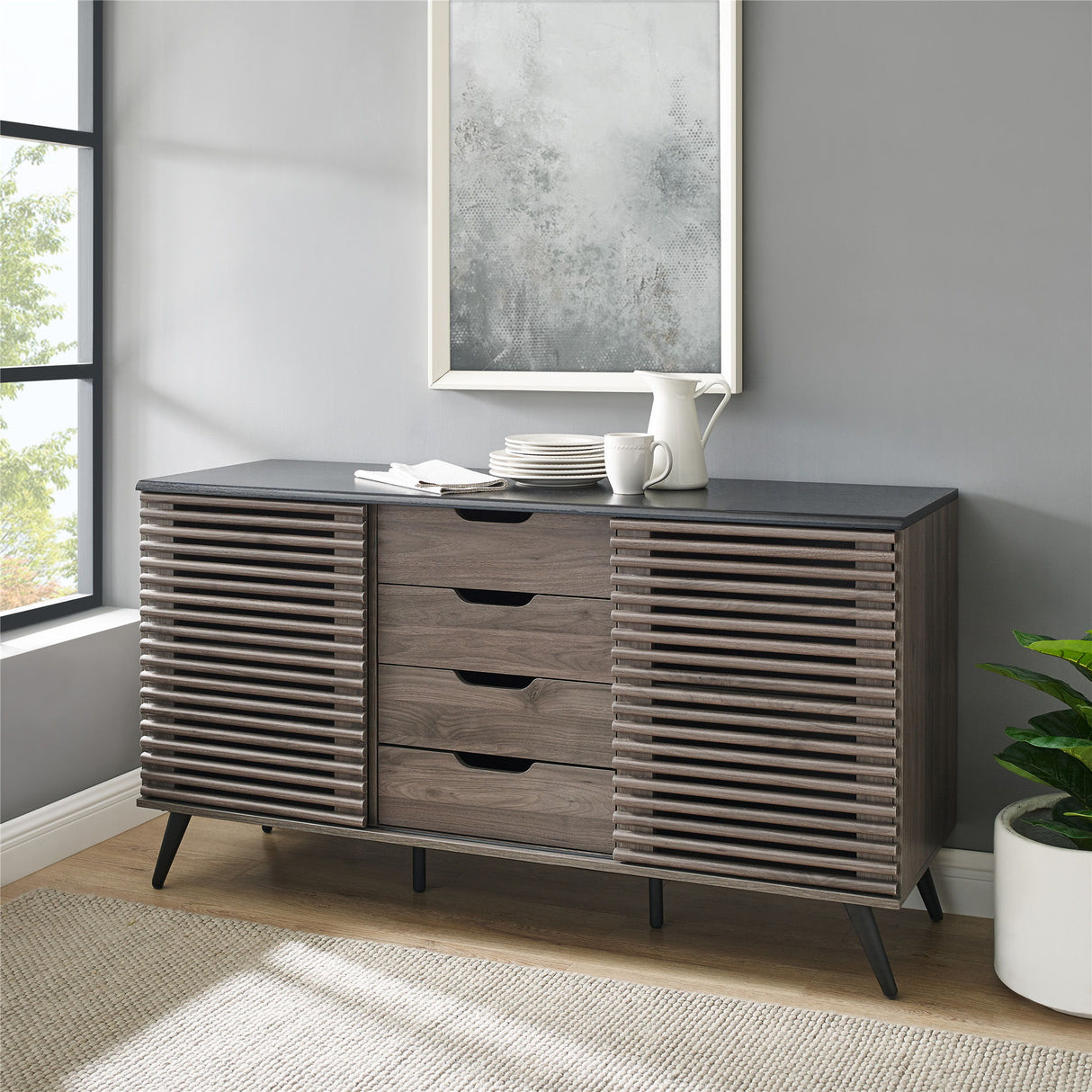 Contemporary Sliding Slat Door Sideboard by Walker Edison | Bel Furniture