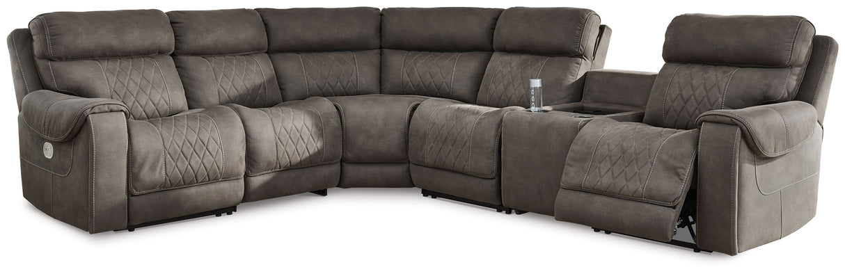 Hoopster - Gunmetal - Zero Wall Power Recliner with Console 6 Pc Sectional by Signature Design by Ashley® | Bel Furniture