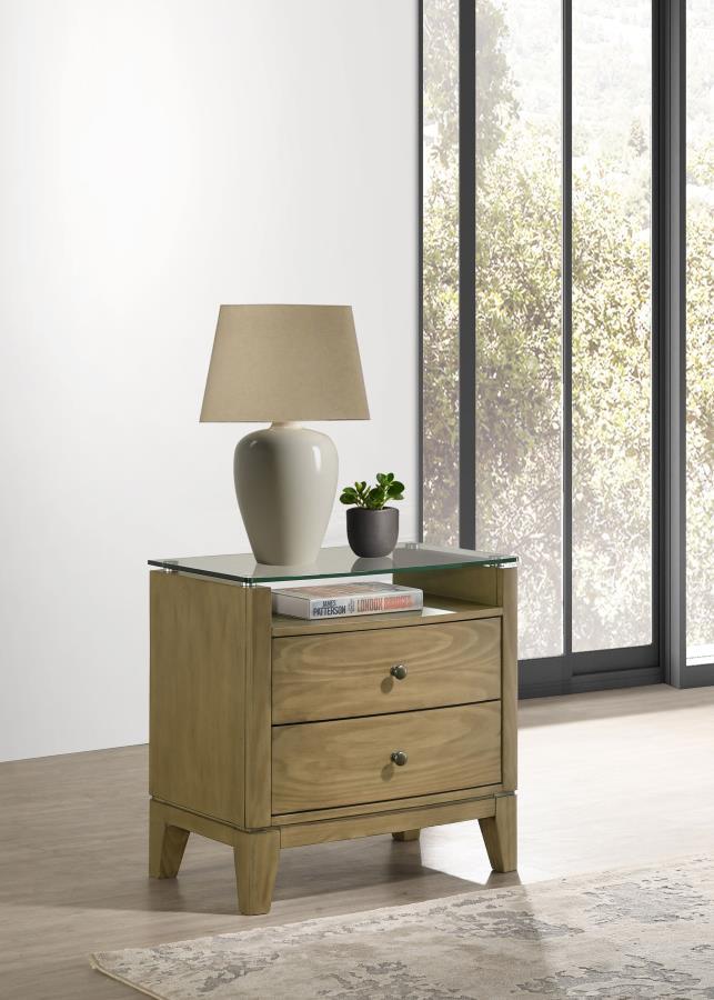 Granada - 2-Drawer Glass Top Nightstand - Natural Pine by Coaster Fine Furniture | Bel Furniture