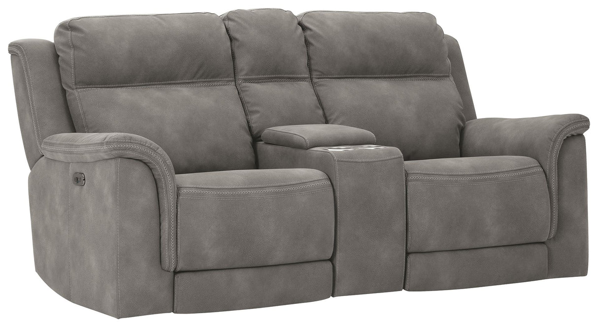Next-Gen Durapella - Reclining Power Loveseat With Console Dark Gray by Signature Design by Ashley® | Bel Furniture