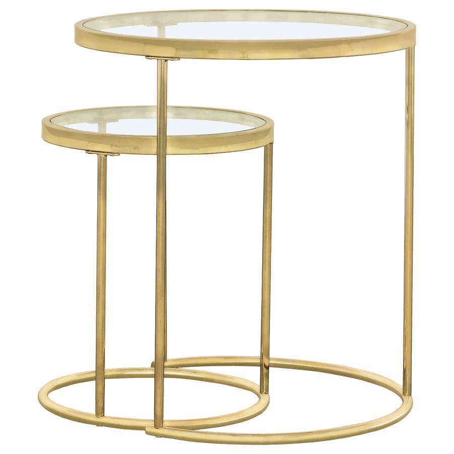 Maylin - 2 Piece Round Glass Top Nesting Table Set - Gold by CoasterElevations | Bel Furniture