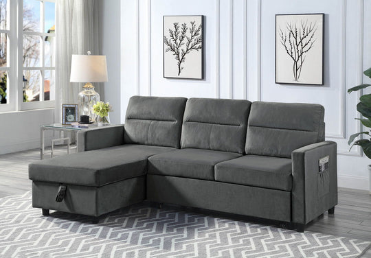 Ivy - Velvet Reversible Sleeper Sectional Sofa With Storage Chaise And Side Pocket by Lilola Home | Bel Furniture