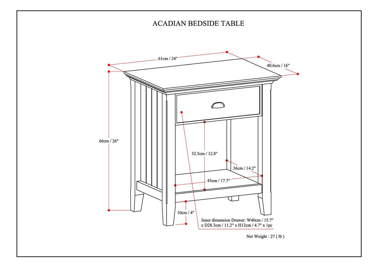 Acadian - Bedside Table, Handcrafted by Simpli-Home | Bel Furniture