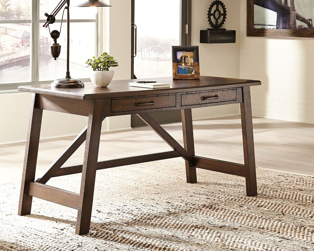 Baldridge - Rustic Brown - Home Office Large Leg Desk by Signature Design by Ashley® | Bel Furniture