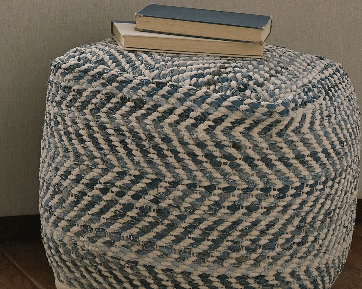 Chevron - Blue - Pouf by Signature Design by Ashley® | Bel Furniture