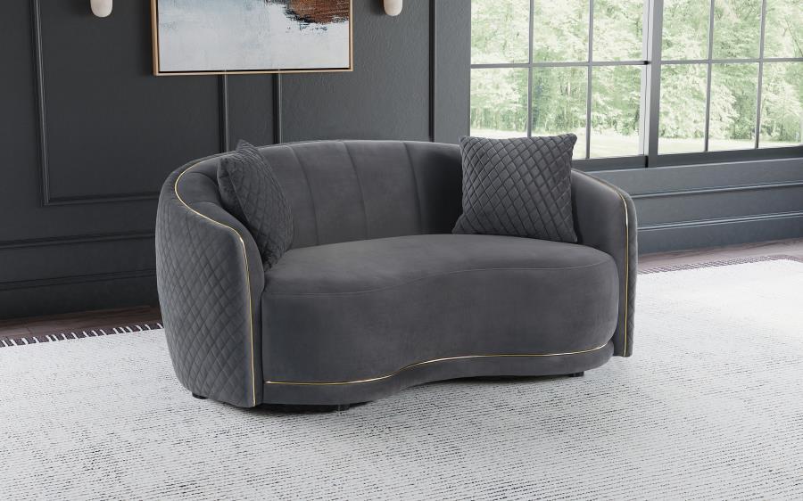 Brookside - Velvet Upholstered Curved Loveseat - Dark Gray by CoasterEveryday | Bel Furniture