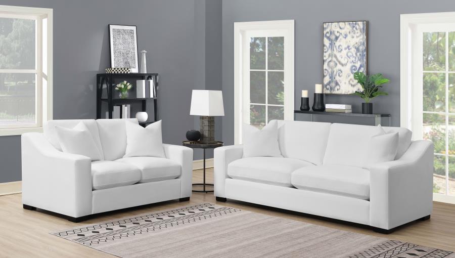 Ashlyn - Upholstered Sloped Arm Loveseat - White by CoasterElevations | Bel Furniture