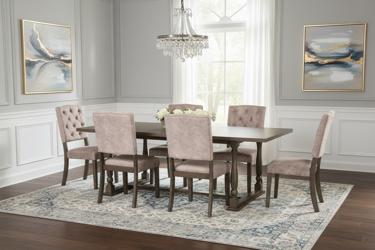 Greystone 7-Piece Dining Room Set with Upholstered Tufted Chairs