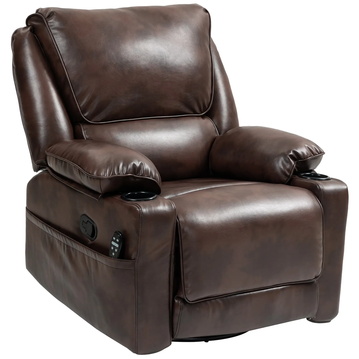 Dark Brown Swivel Rocker Massage Recliner Chair with Cup Holders
