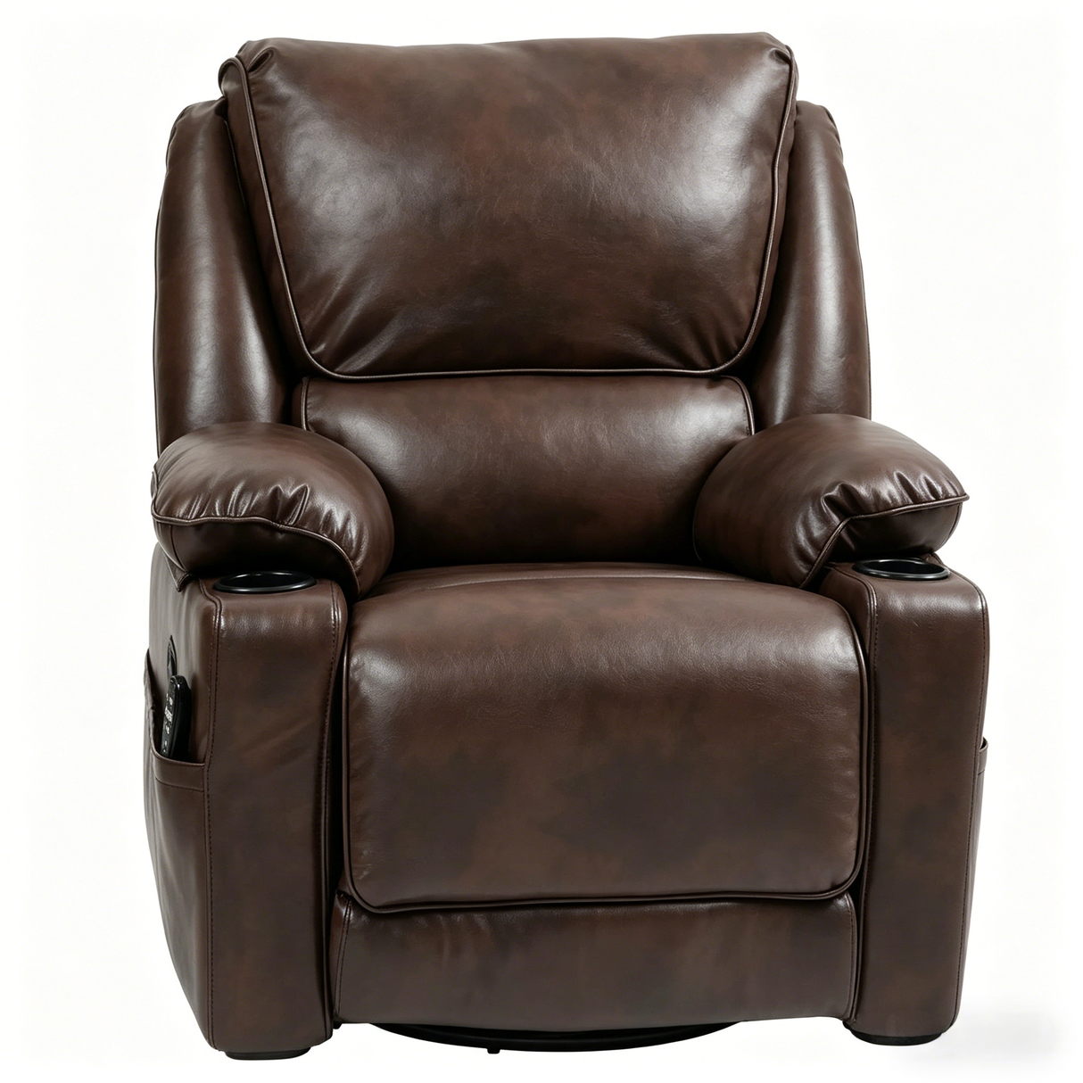 Dark Brown Swivel Rocker Massage Recliner Chair with Cup Holders