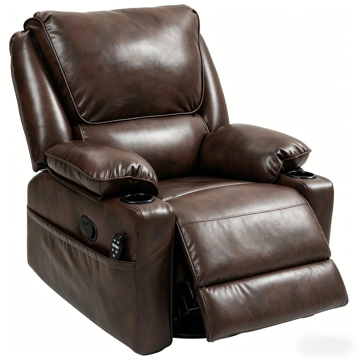 Dark Brown Swivel Rocker Massage Recliner Chair with Cup Holders