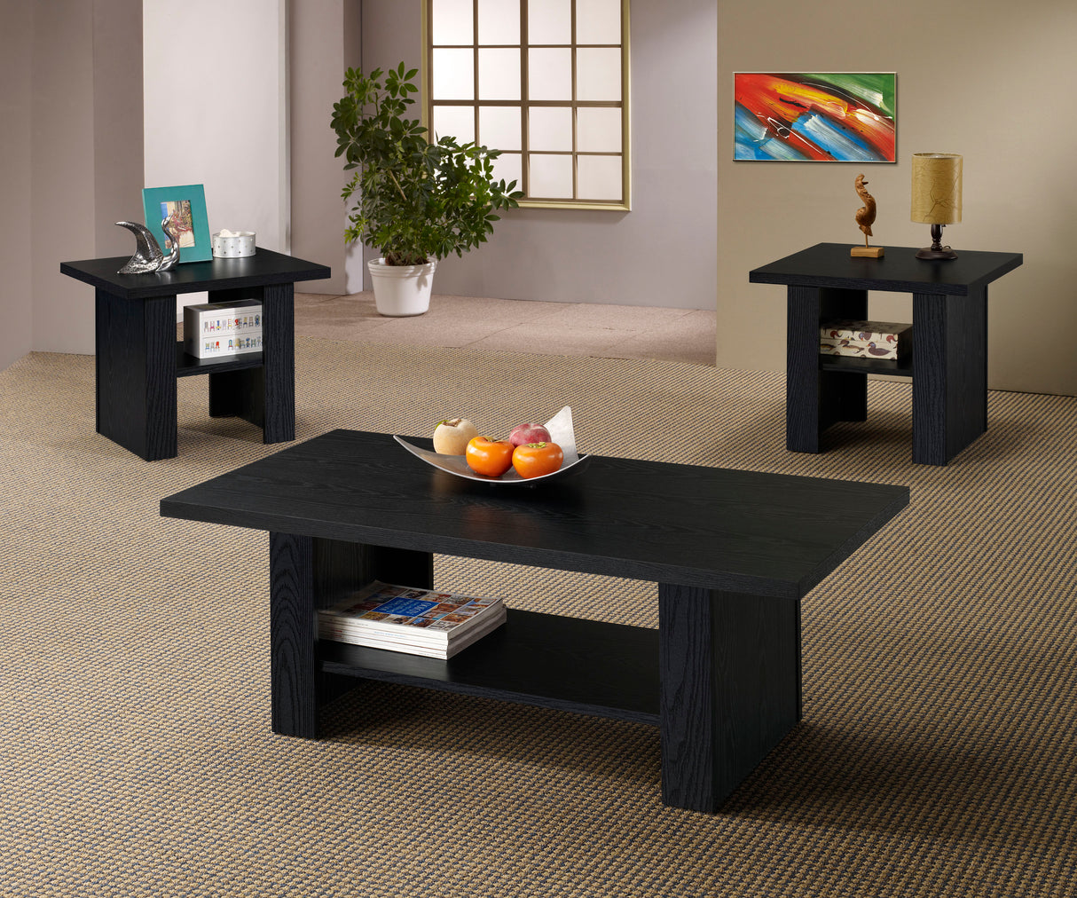 Rodez - 3 Piece Engineered Wood Coffee Table Set - Black Oak