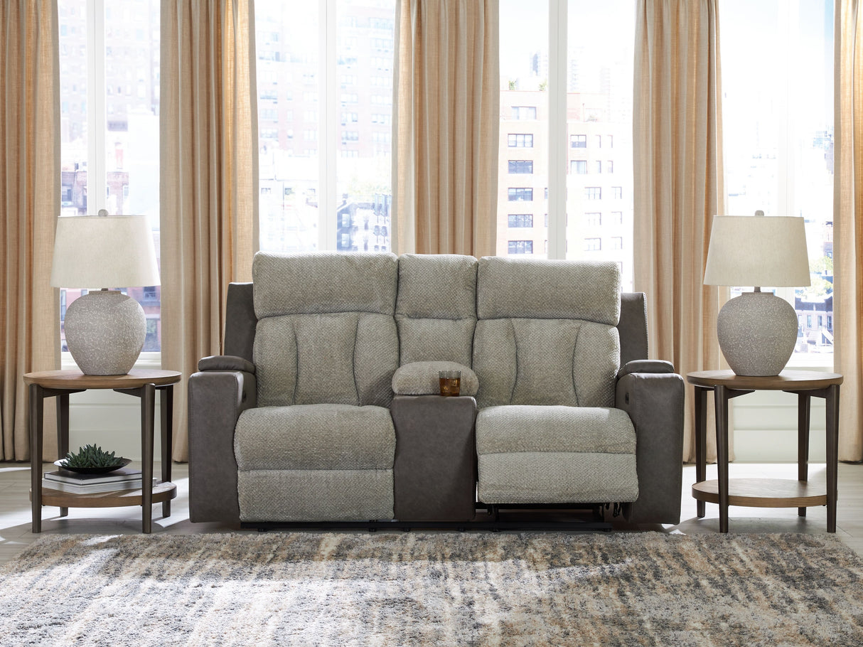 WhipLash - Sisal - Power Reclining Loveseat With Console / Adj Headrest by Signature Design by Ashley® | Bel Furniture