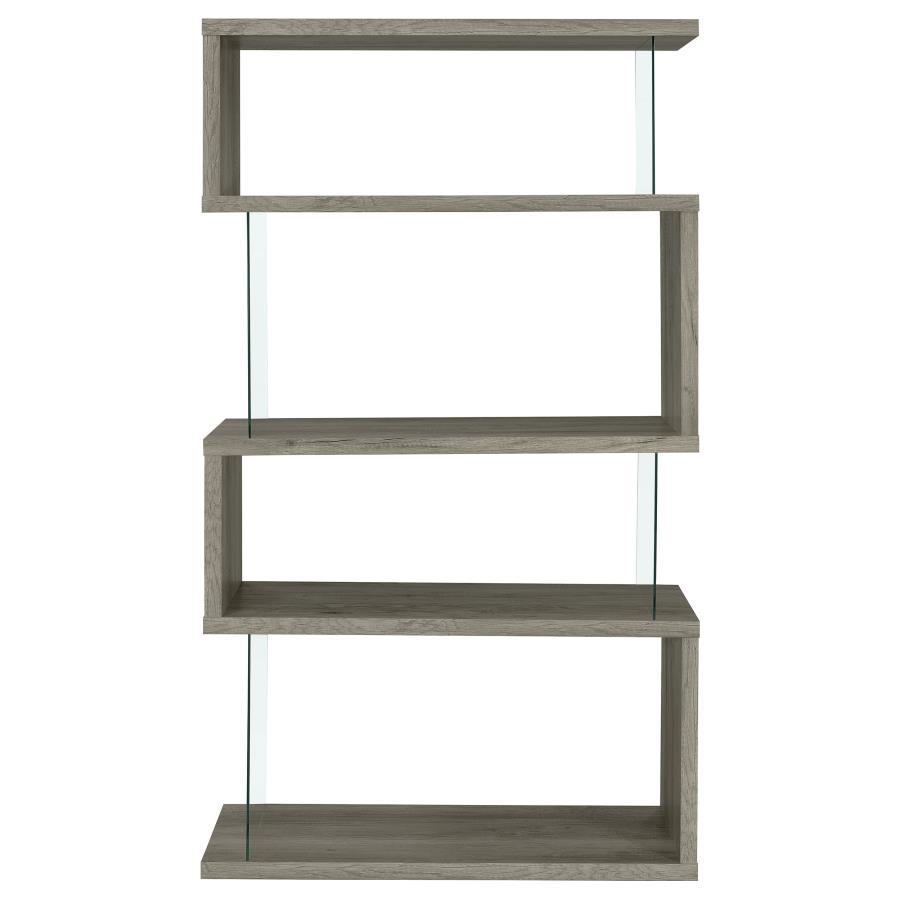 Emelle - 4-Shelf Glass Panel Bookshelf by CoasterEveryday | Bel Furniture