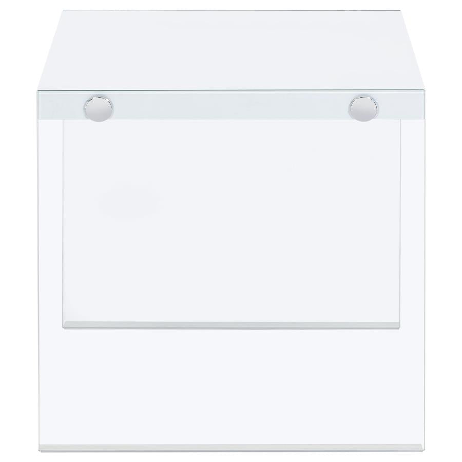Opal Square Glass Frame Side End Table White High Gloss