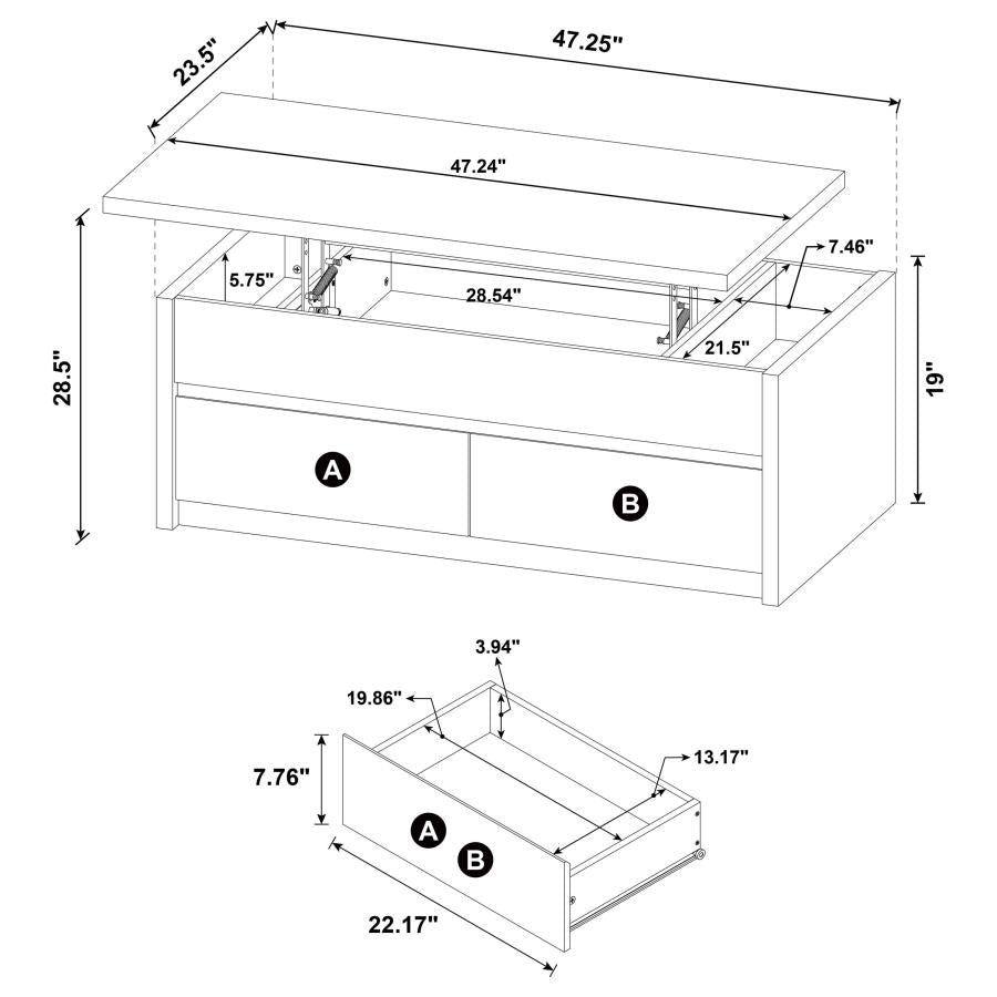 Knapp - Lift Top Cocktail Coffee Table With Dual Drawers - Black