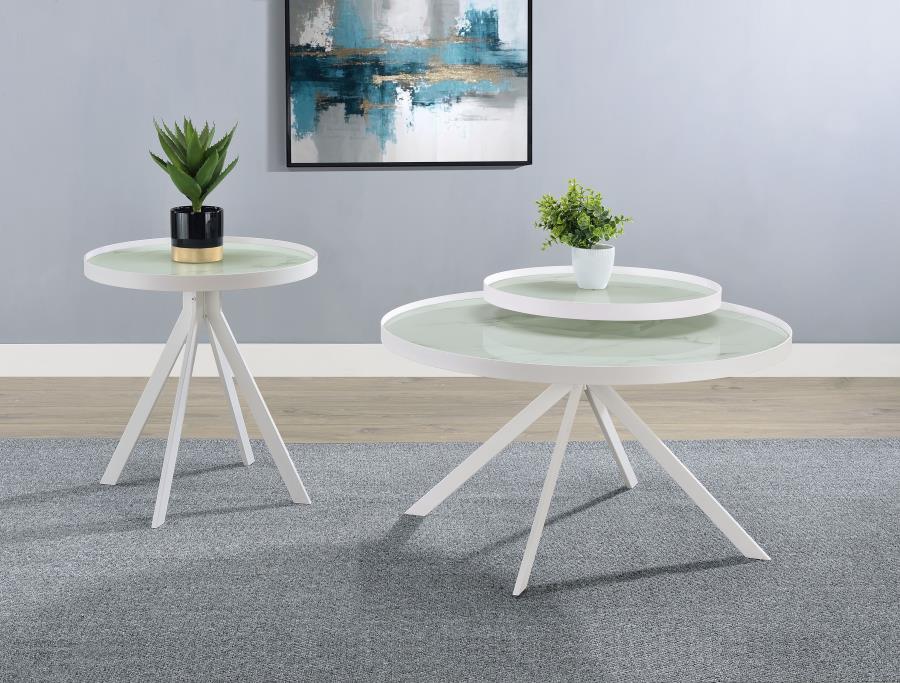 Briggs - Round Marble Printed Glass Top Coffee Table