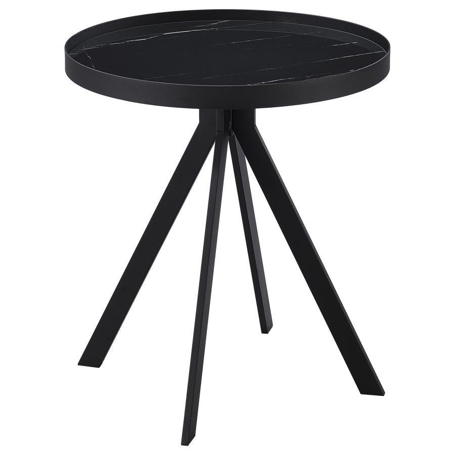 Briggs - Round Marble Printed Glass Top End Side Table