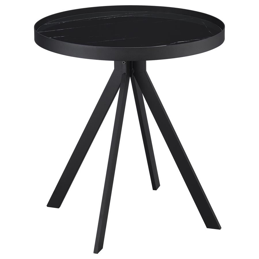Briggs - Round Marble Printed Glass Top End Side Table