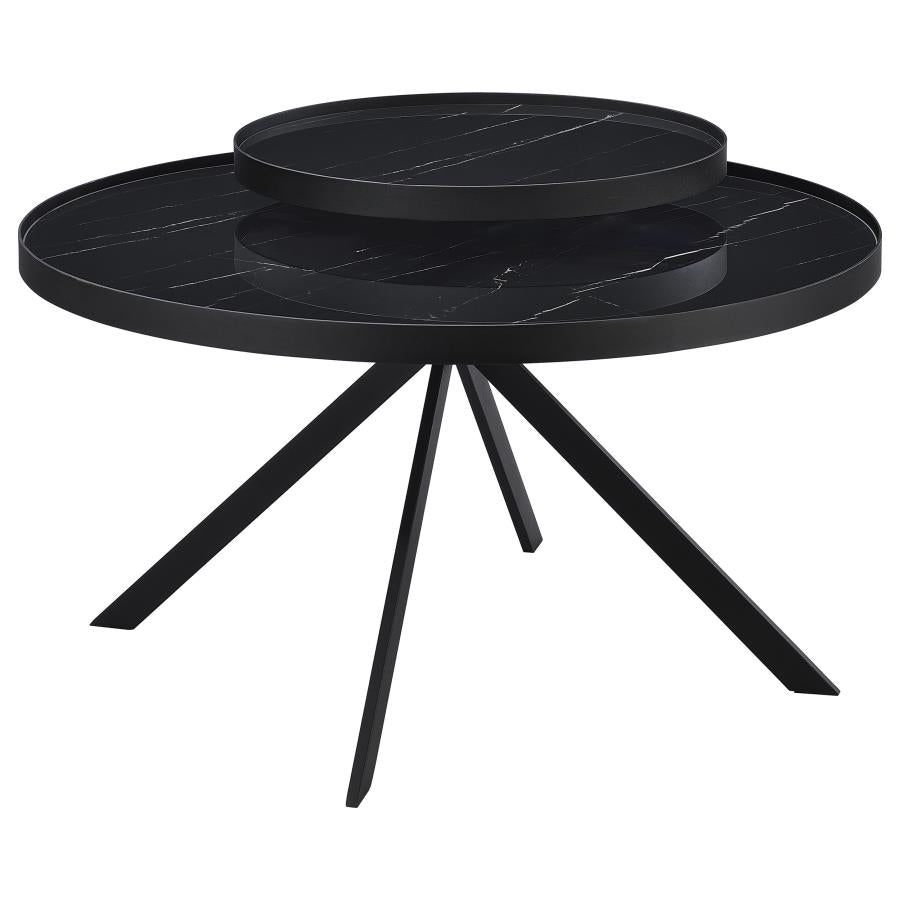 Briggs - Round Marble Printed Glass Top Coffee Table