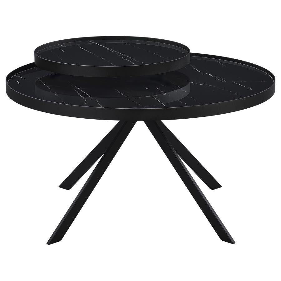 Briggs - Round Marble Printed Glass Top Coffee Table