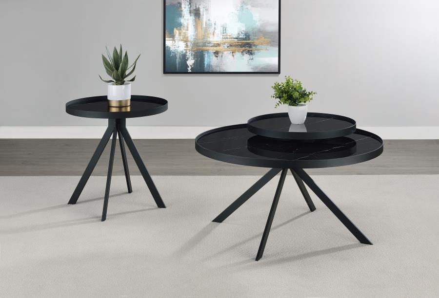 Briggs - Round Marble Printed Glass Top Coffee Table